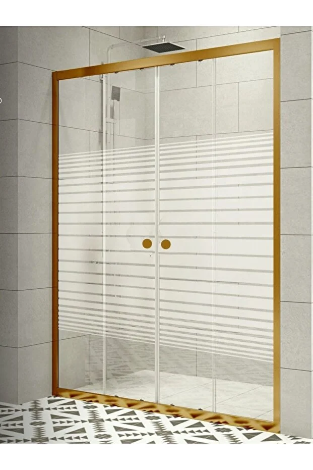 Duşakabin Ön Cephe Altın Profil Çizgili Cam